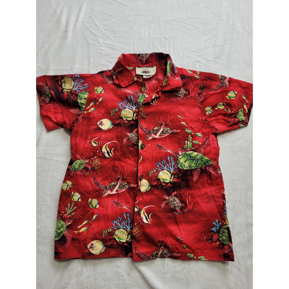Vintage Leilani Collections Hawaii Shirt Kids 8 Red Sea Turtle Fish Cotton Aloha